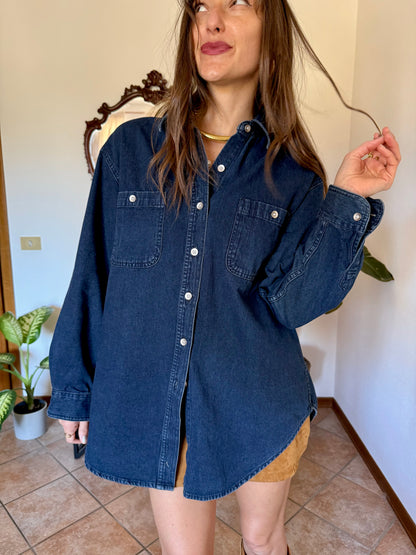 1990’s vintage thick dark denim shirt with metallic buttons