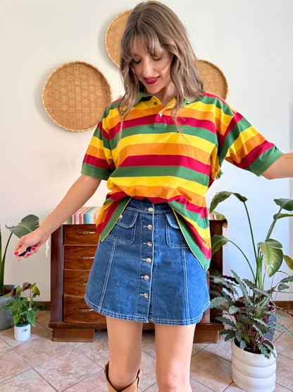 1990’s vintage red, yellow and green stripe polo