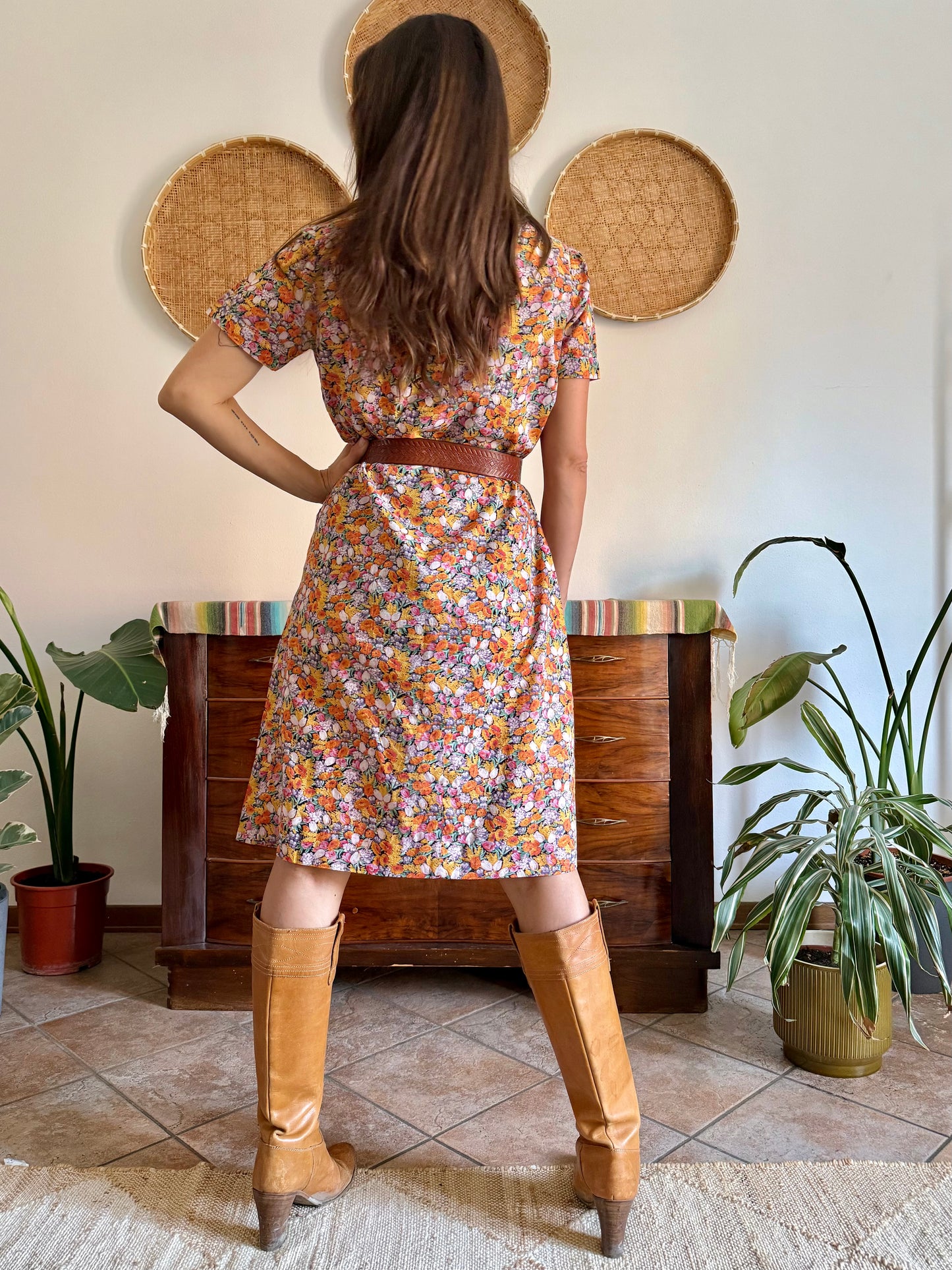 1960’s vintage multicolor pastel micro floral print midi dress