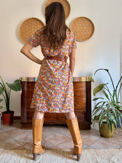 1960’s vintage multicolor pastel micro floral print midi dress