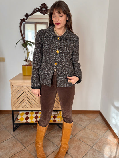 1990’s vintage black, khaki and cream boucle wool with gold and yellow glass buttons