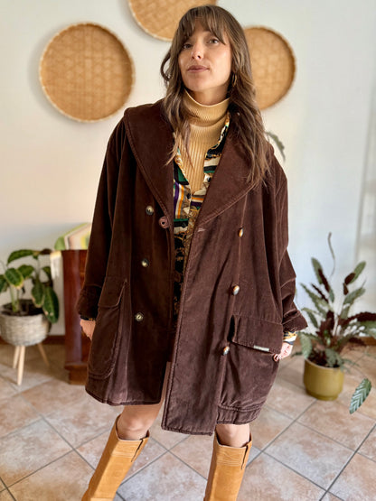 1970's vintage chocolate brown velvet peacoat