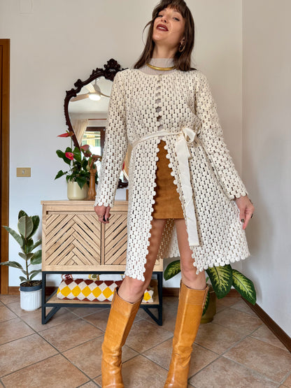 1970’s vintage cream crochet polka dot coat