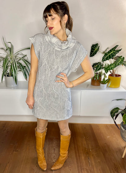 1990's vintage grey and white wool blend knit sweater dress