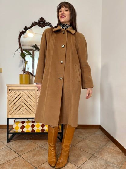 1970’s vintage tan wool overcoat with oversize button details