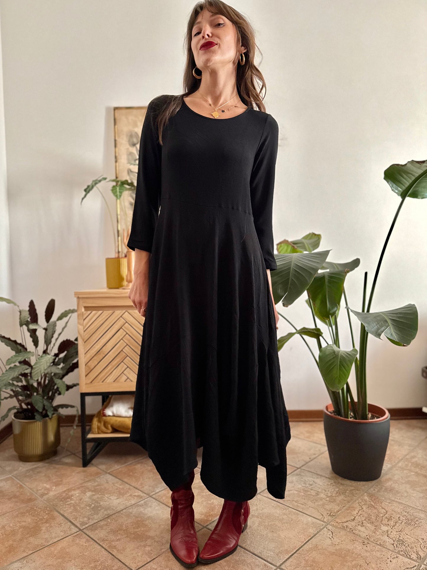 1990’s vintage black asymmetrical hem maxi dress