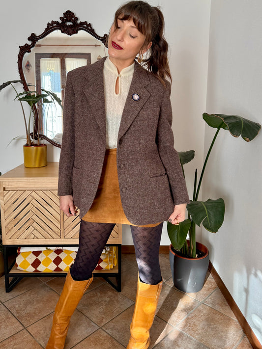 1960’s vintage mauve tweed wool blazer with cloisonné pin