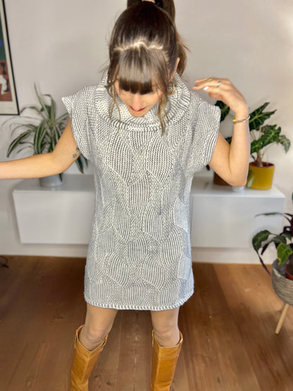 1990's vintage grey and white wool blend knit sweater dress