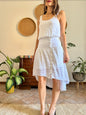 Y2K vintage white textured stripe drop waist asymmetrical hem dress
