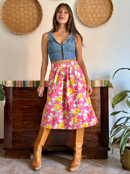 1970’s vintage pink and yellow button down midi skirt