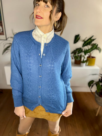 1970's vintage mahair blend blue knit cardigan