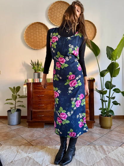 1990’s vintage navy blue and pink floral maxi dress