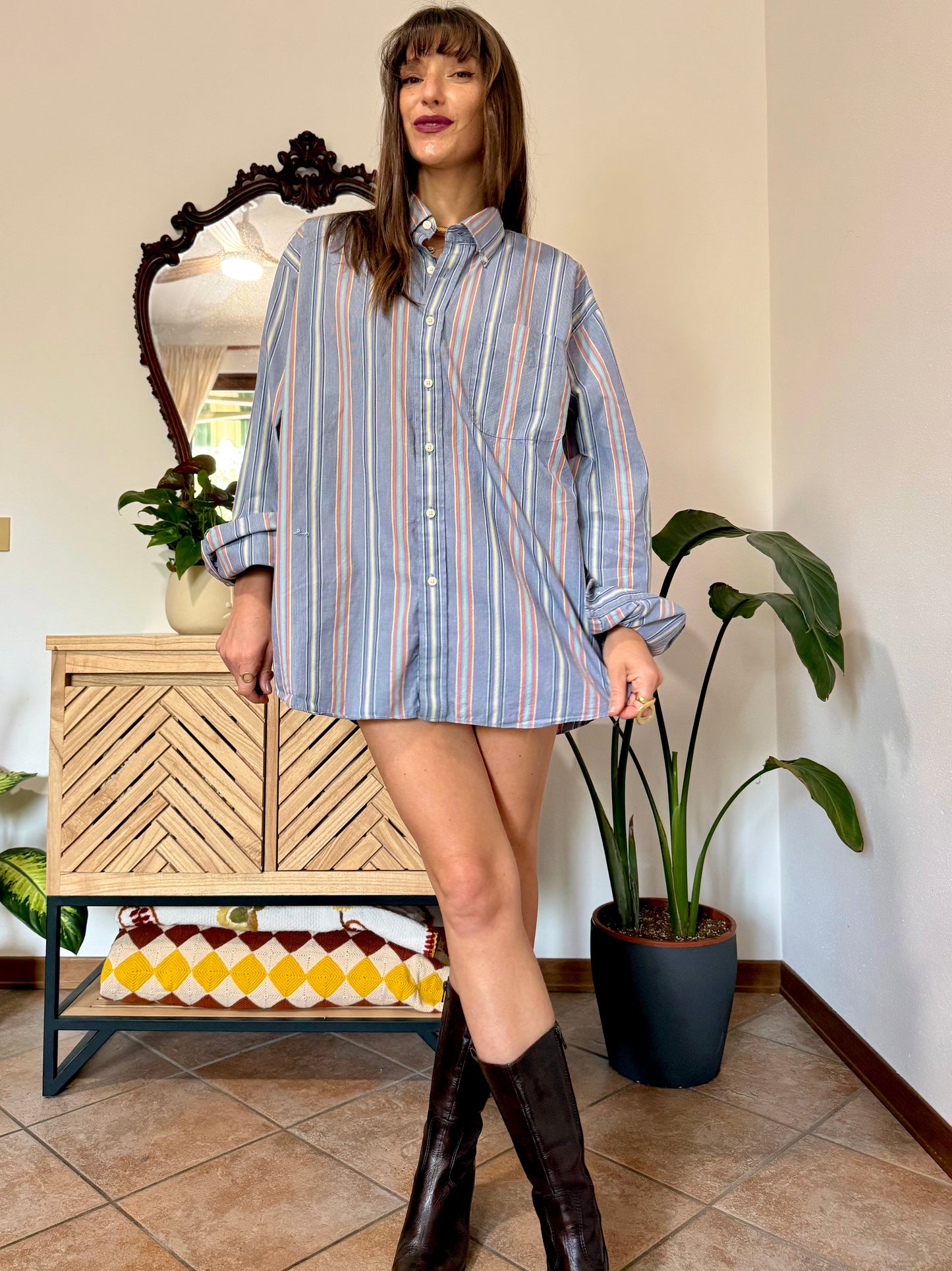 1990's vintage rainbow vertical stripe oversize button down shirt