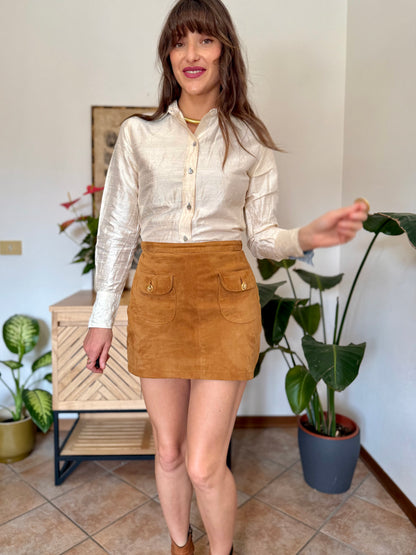 1990’s vintage cream raw silk textured blouse with mother of pearl buttons