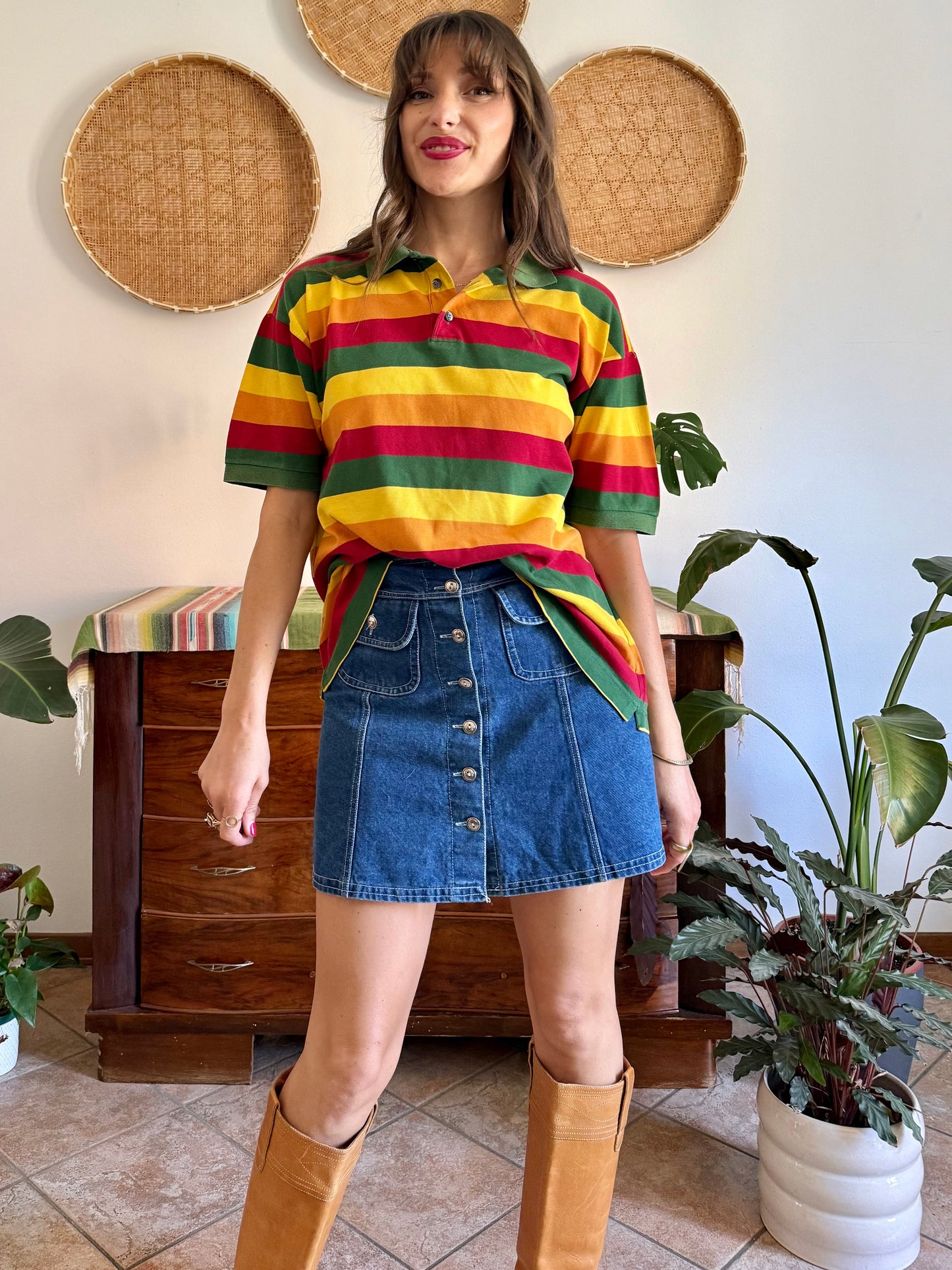 1990’s vintage red, yellow and green stripe polo