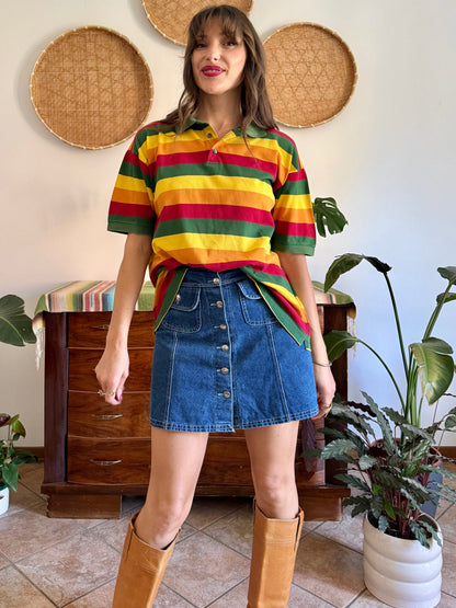 1990’s vintage red, yellow and green stripe polo