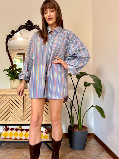 1990's vintage rainbow vertical stripe oversize button down shirt