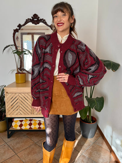 1970’s vintage burgundy, grey and black knit dress