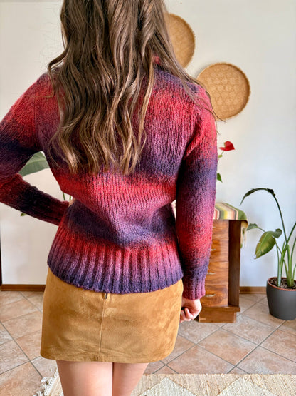 1990’s vintage purple and fucsia double zip mock neck wool cardigan