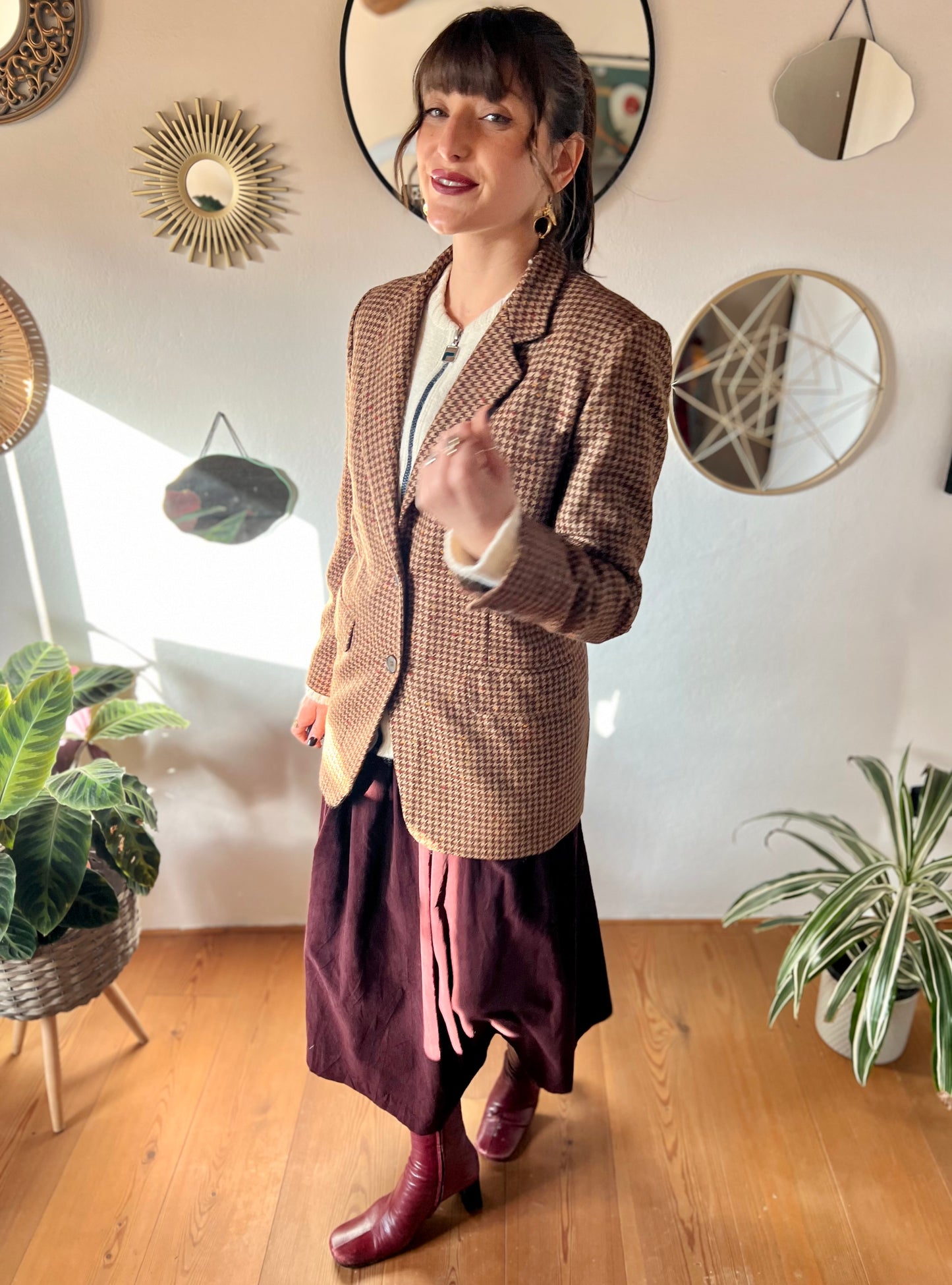 1970's vintage brown and tan houndstooth wool blazer