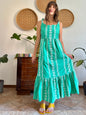 Y2K vintage green prairie maxi dress with white floral embroidery