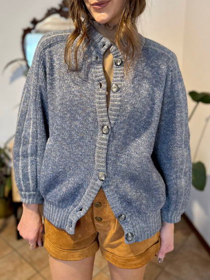 1970’s vintage thick knit blue mohair and wool cardigan
