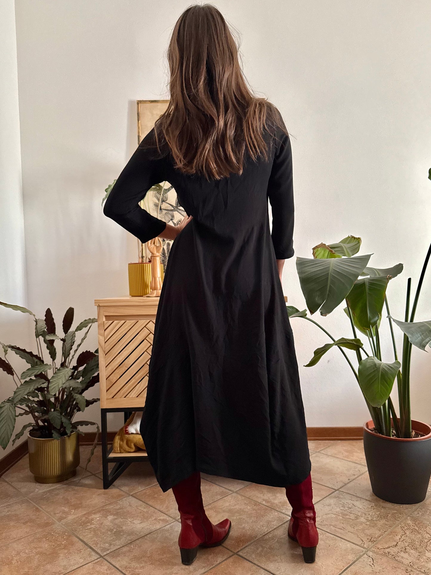 1990’s vintage black asymmetrical hem maxi dress