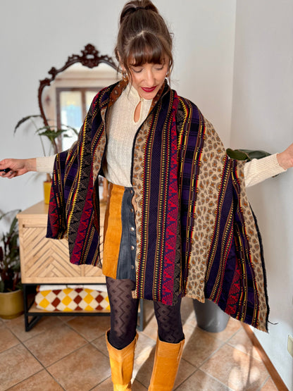 1970’s vintage multicolour wool scarf with mixed woven patterns