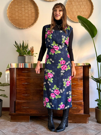 1990’s vintage navy blue and pink floral maxi dress