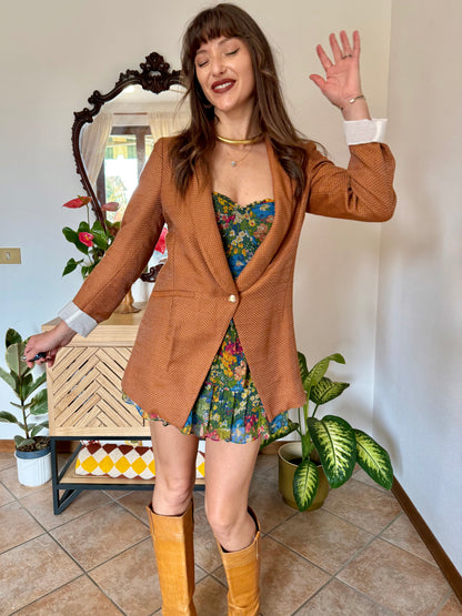 Y2k vintage orange and silver metallic polk a dot textured blazer