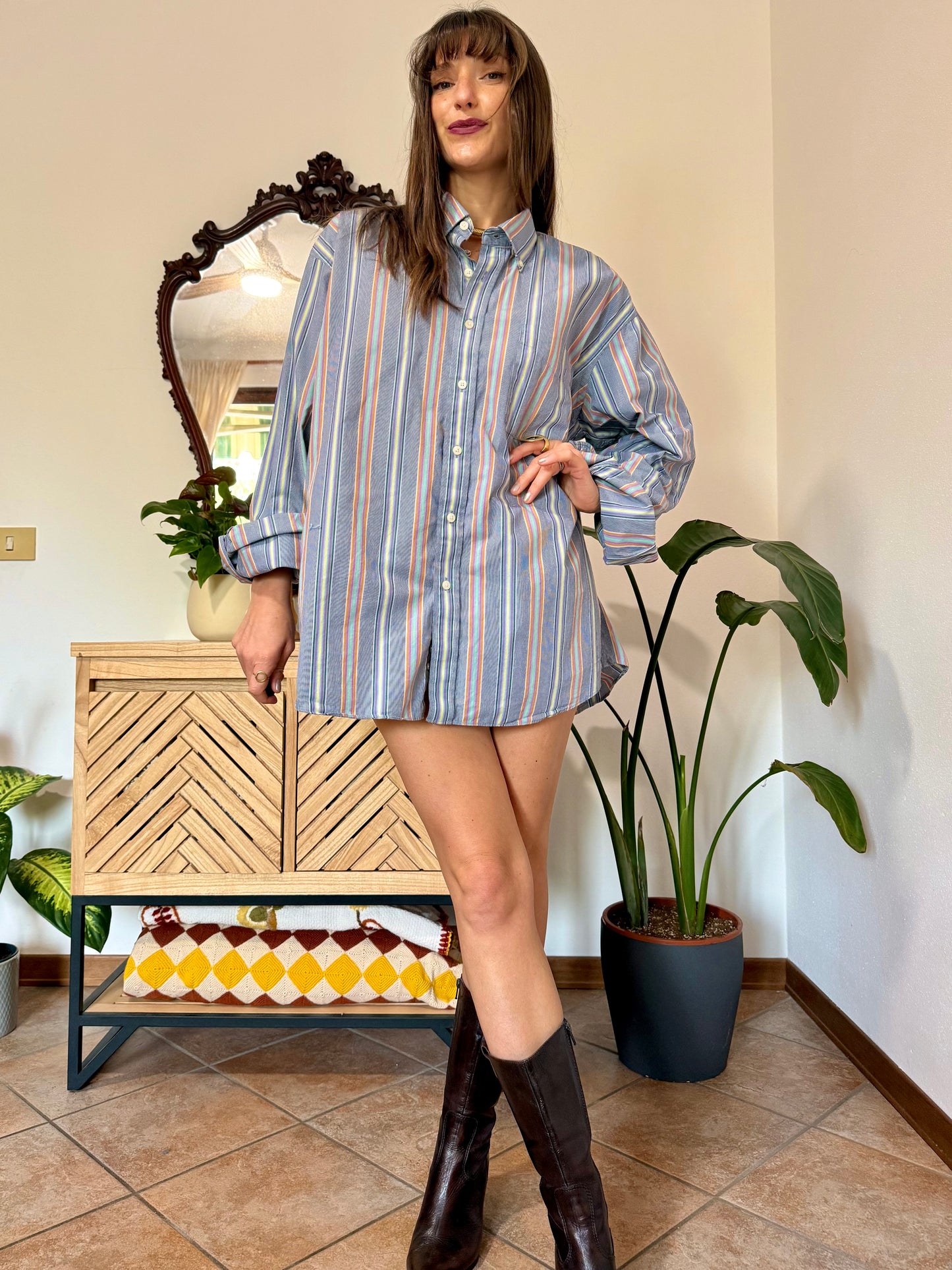 1990's vintage rainbow vertical stripe oversize button down shirt