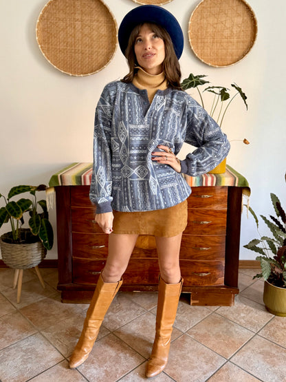 1980's vintage multi tonal blue geometric knit sweatshirt