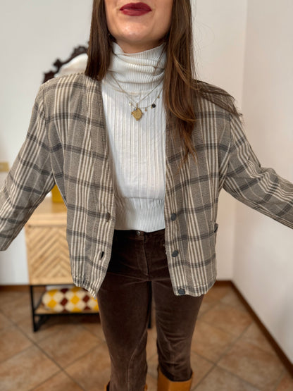 1970's vintage brown and cream plaid cropped blazer