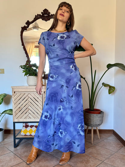 1990’s vintage multi-tonal blue floral maxi dress