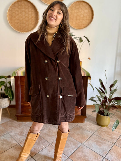 1970's vintage chocolate brown velvet peacoat