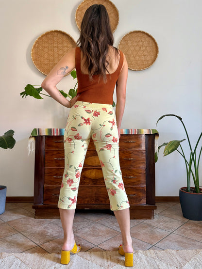 1990's vintage yellow and orange floral capri pants