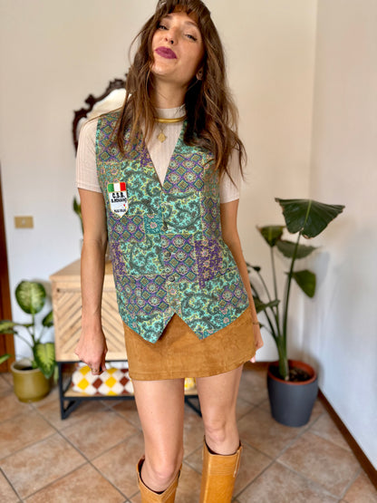 1970’s vintage turquoise, yellow and purple paisley vest