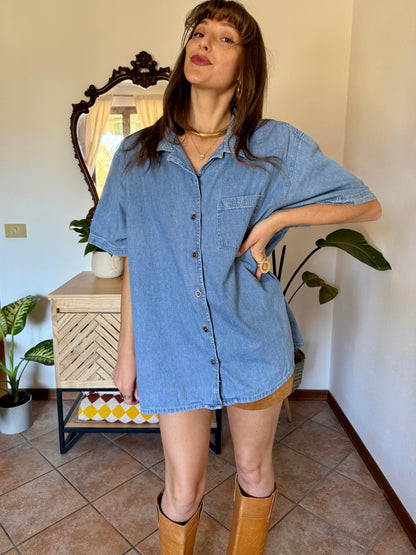 1990’s vintage light was denim shirt with geometric woven collar detailing