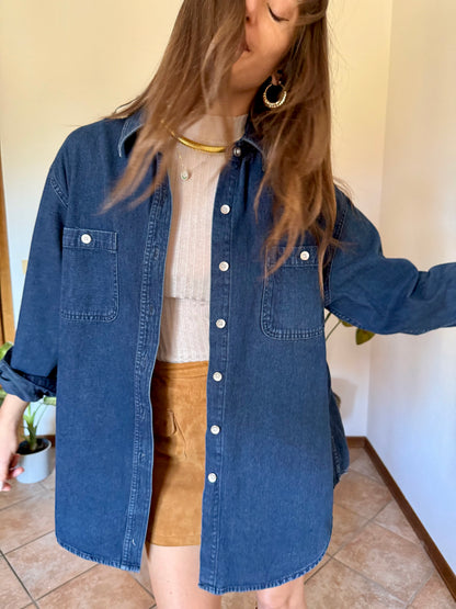 1990’s vintage thick dark denim shirt with metallic buttons