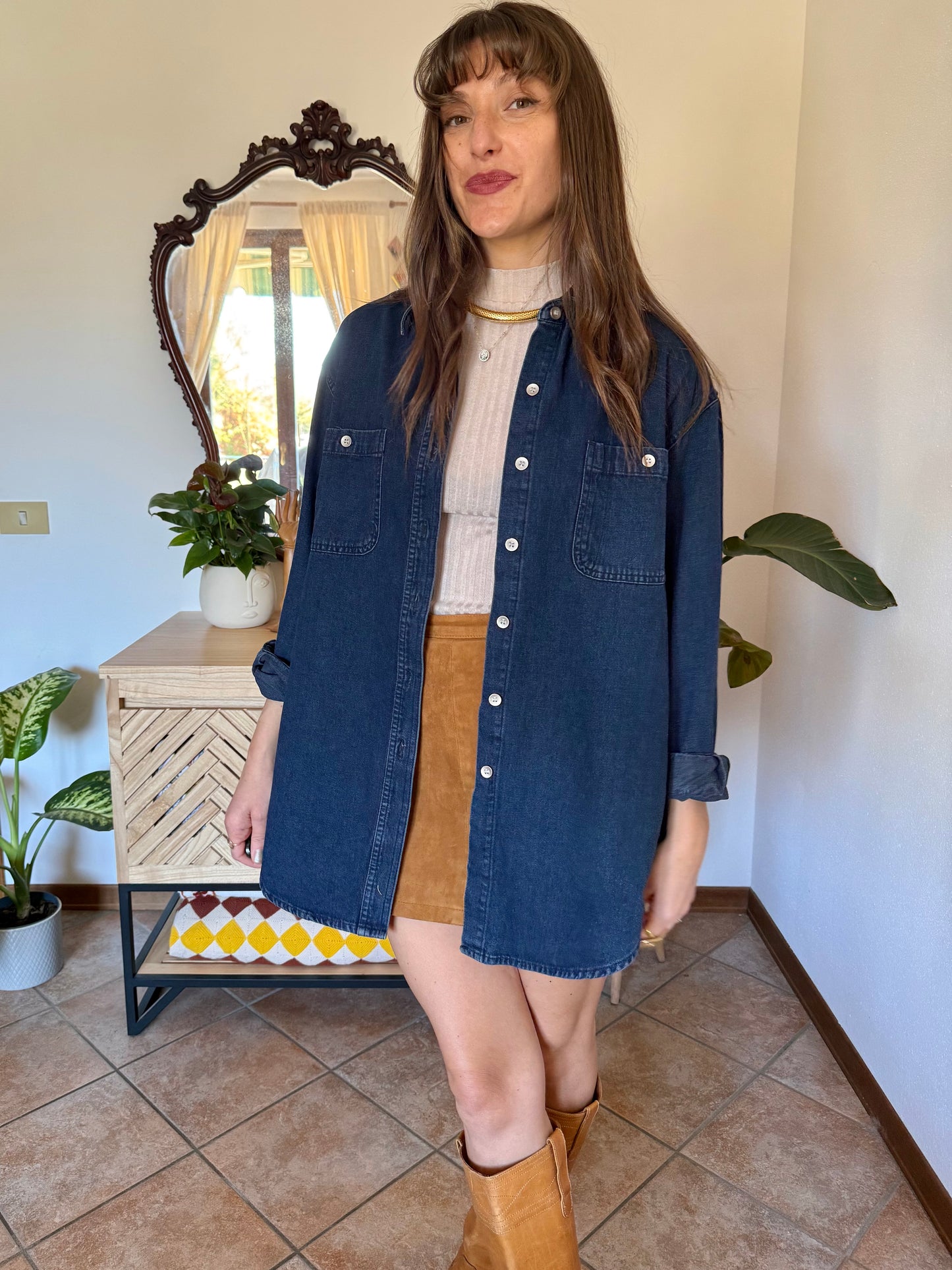1990’s vintage thick dark denim shirt with metallic buttons