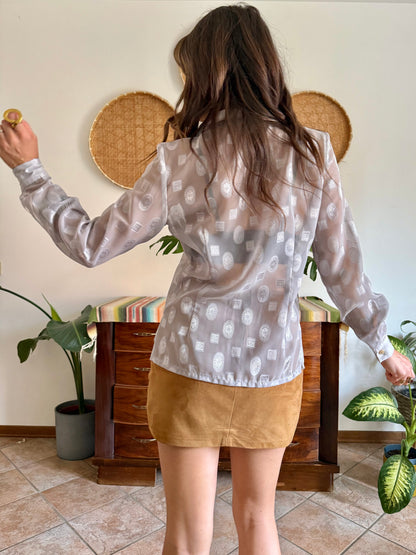 1970’s silver sheer textured weave floral blouse