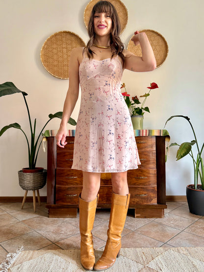 1990’s vintage powder pink slip dress with floral print