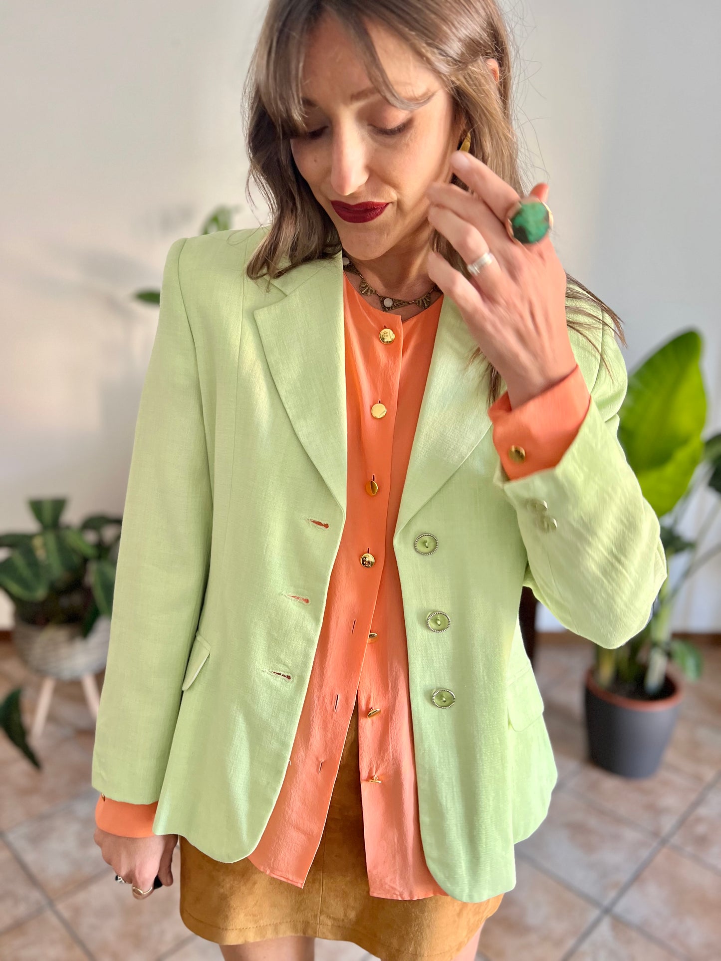 1980’s vintage mint green blazer with translucent mint buttons