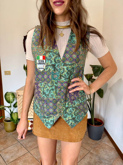 1970’s vintage turquoise, yellow and purple paisley vest