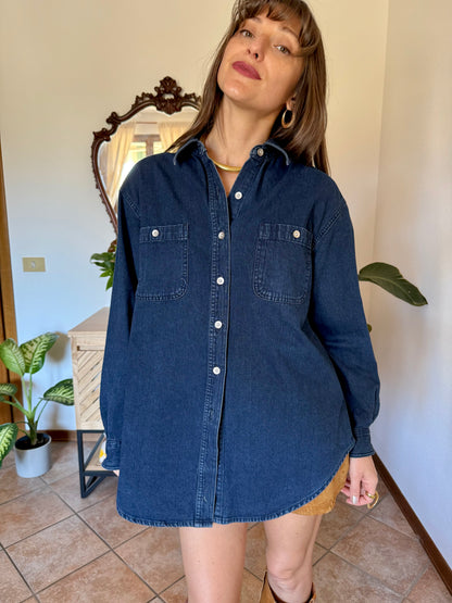1990’s vintage thick dark denim shirt with metallic buttons