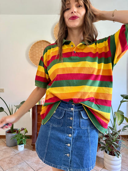 1990’s vintage red, yellow and green stripe polo