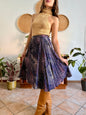 1970's vintage navy blue silk skirt with pink and cream abstract print