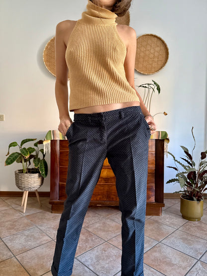 Y2k vintage black and light blue geometric print velvet trousers