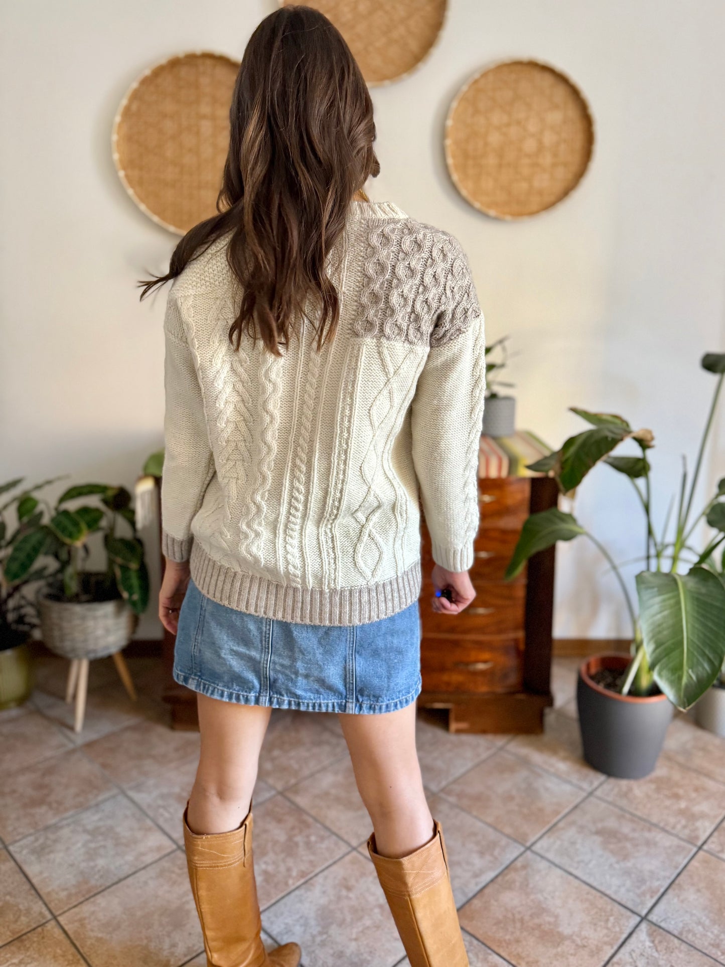 Y2k vintage new with tags cream wool and alpaca blend cable knit pullover