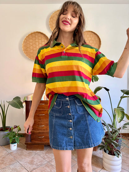 1990’s vintage red, yellow and green stripe polo